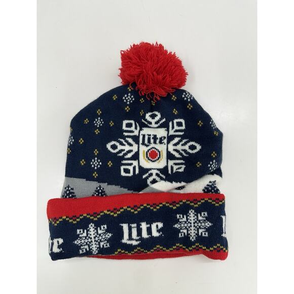Miller Lite Unisex Beanie Miller Lite Beer Cuffed Pom Holiday Winter Hat - Picture 1 of 6
